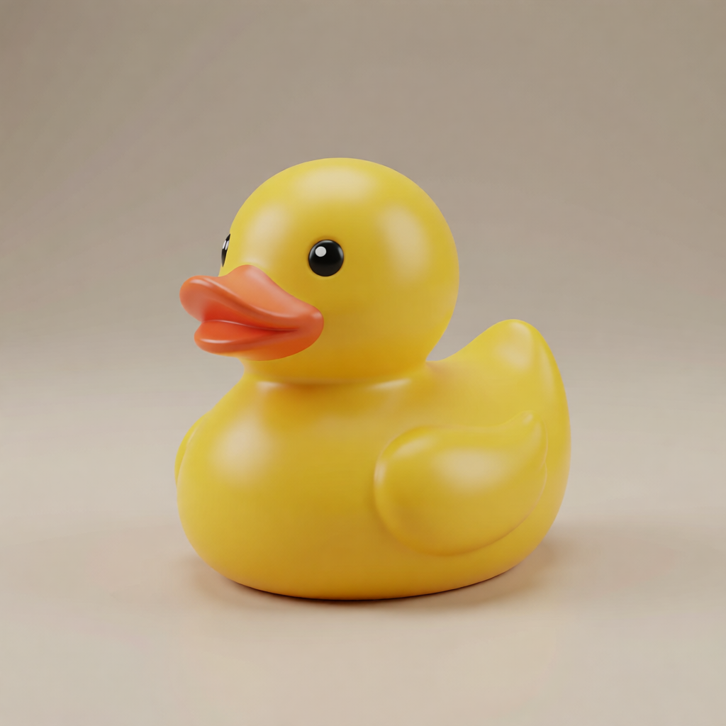 Before — Pixal3D figurine mesh from a rubber duck render — real geometry, not a flat image.