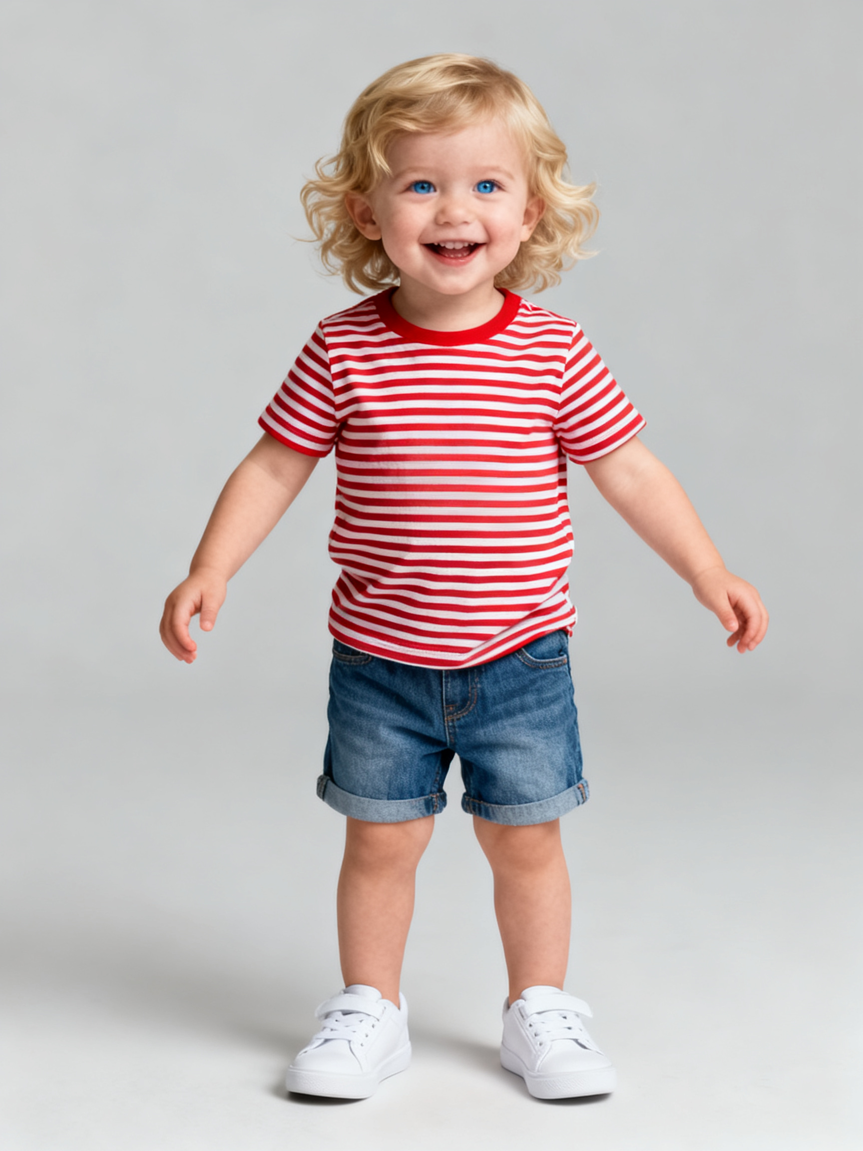 Before — The toddler from the photo performs the exact dance from the reference clip — Kling motion control copies the choreography and timing while keeping the face and outfit recognisable, plain studio background, wholesome short dance loop